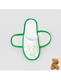 Closed-toe slippers with BEAR KIDS design, 22.5 cm (white, logo and the border are in green color)